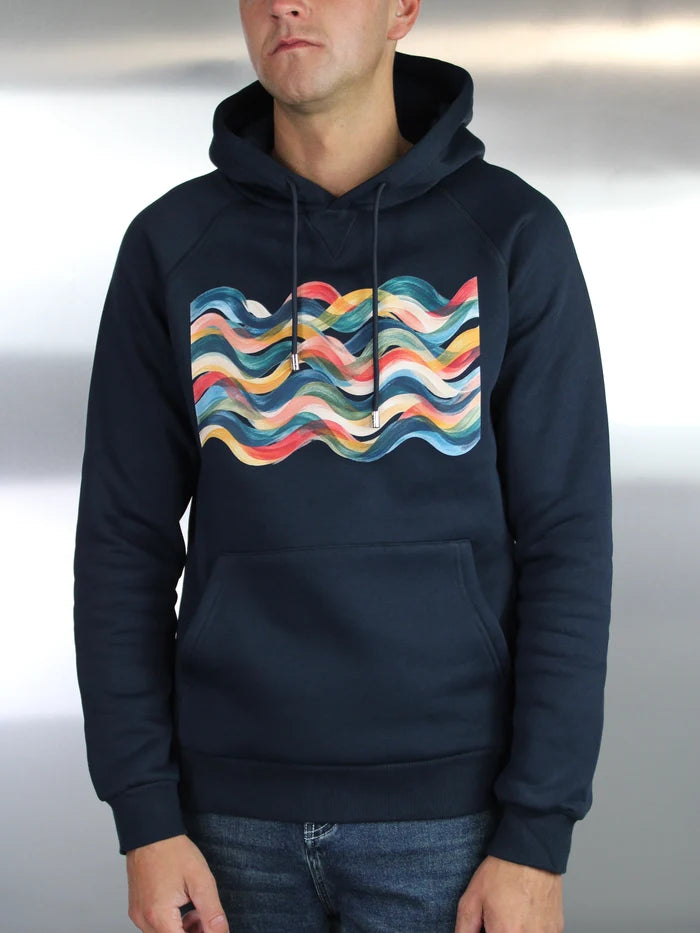 White Threads Brushed Wave Hoodie - Navy
